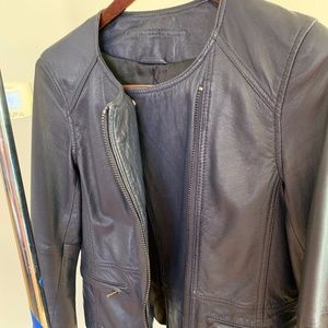 Navy Blue Leather Jacket